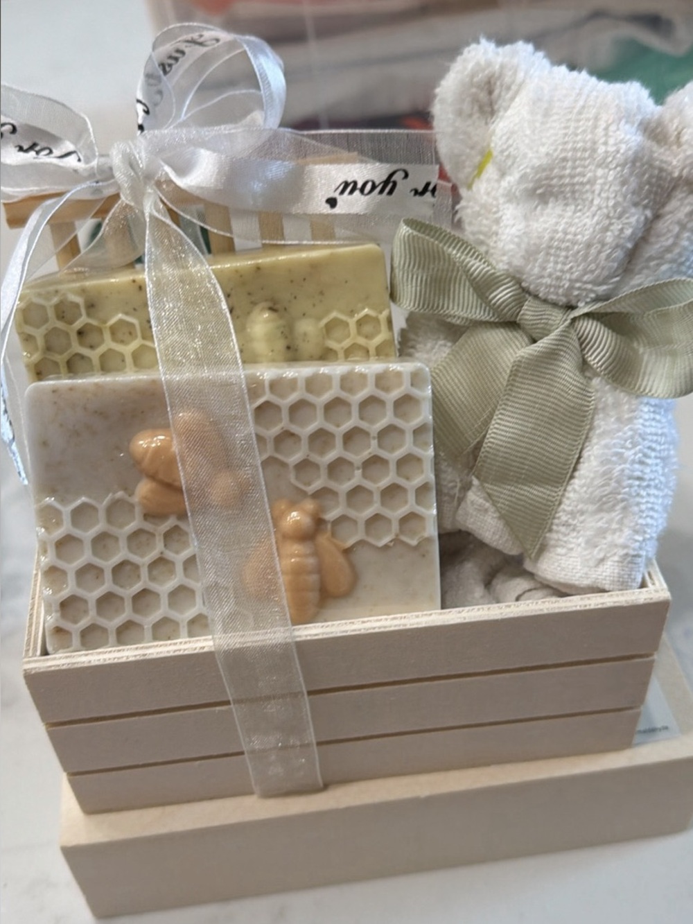 Natural Honey Bee Soap Gift Set with Towel Bear